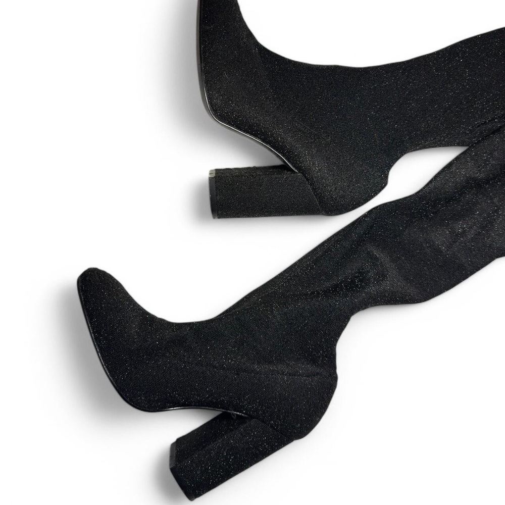 Zara Black Sparkly Knit Over-the-Knee Block Heel Boots – Size 6
